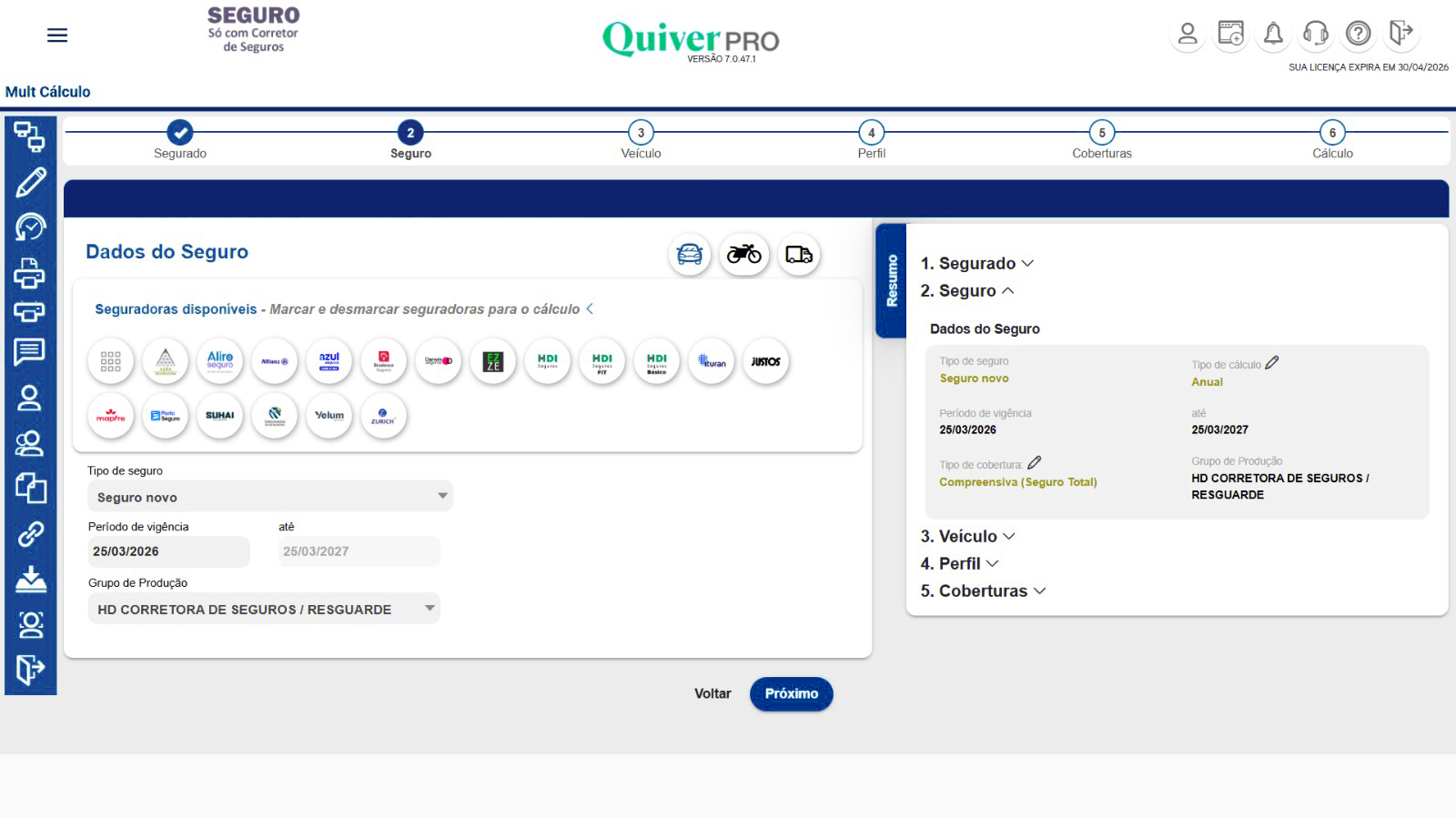 Dashboard Multicálculo Interface